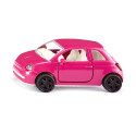 Coche de juguete Fiat 500 Princesa rosa en miniatura de metal con puertas que se abren.