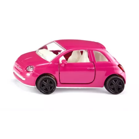 Coche de juguete Fiat 500 Princesa rosa en miniatura de metal con puertas que se abren.