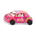 Coche de juguete Fiat 500 Princesa rosa en miniatura de metal con puertas que se abren.