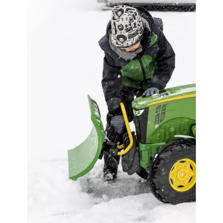 Pala quitanieves verde RollySnow Master ajustable para tractor de pedales de juguete.