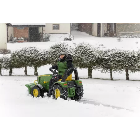 Pala quitanieves verde RollySnow Master ajustable para tractor de pedales de juguete.