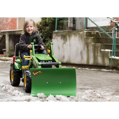 Pala quitanieves verde RollySnow Master ajustable para tractor de pedales de juguete.