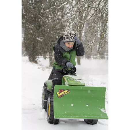 Pala quitanieves verde RollySnow Master ajustable para tractor de pedales de juguete.