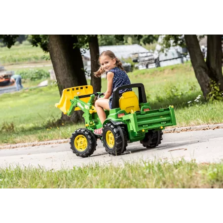 Remolque de juguete rollyBox para tractores de pedal infantiles, apto para niños de 3 a 10 años.