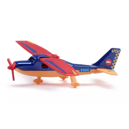 Avión deportivo de juguete fabricado en metal y plástico con detalles realistas.