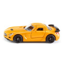 Coche de juguete Mercedes-Benz SLS AMG Black Series en miniatura de metal con puertas abatibles.