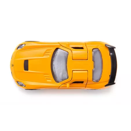 Coche de juguete Mercedes-Benz SLS AMG Black Series en miniatura de metal con puertas abatibles.