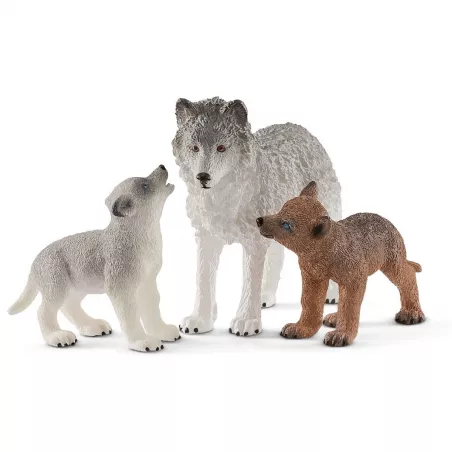 Figura de mamá loba con cachorros pintada a mano de Schleich, juguete educativo y realista.