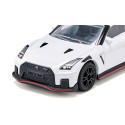 Coche de juguete Nissan GT-R Nismo en miniatura de metal y plástico resistente.