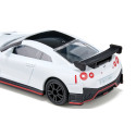Coche de juguete Nissan GT-R Nismo en miniatura de metal y plástico resistente.