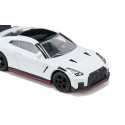 Coche de juguete Nissan GT-R Nismo en miniatura de metal y plástico resistente.