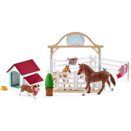 Set Schleich Horse Club de caballos invitados de Hannah, yegua Appaloosa, potrillo y perra Ruby con accesorios