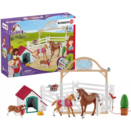 Set Schleich Horse Club de caballos invitados de Hannah, yegua Appaloosa, potrillo y perra Ruby con accesorios