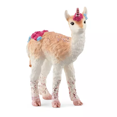 Figura de juguete del unicornio llama de Schleich con cuerno detallado para juego infantil.