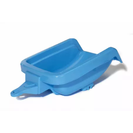 Remolque cuenco RollyKid azul de juguete para tractores infantiles, ideal para transportar arena en el jardín.