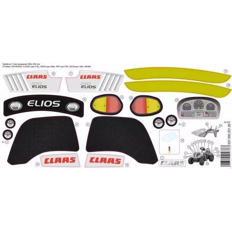 Kit de adhesivos Claas Elios 230 de alta resistencia para tractor de juguete Rolly Toys.