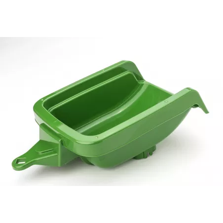 Remolque cuenco rollyKid verde de juguete para tractor infantil, ideal para cargar arena y jugar en el jardín.