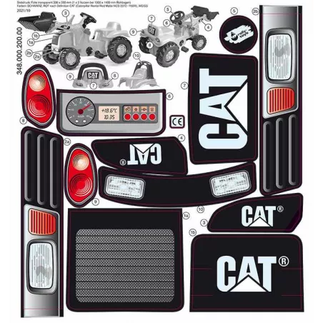 Set de pegatinas resistentes RollyKid Cat para personalizar tractores de pedales infantiles.