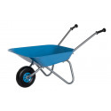 Carretilla metálica azul de juguete Rolly Toys para niños con mangos ergonómicos y tazón resistente.