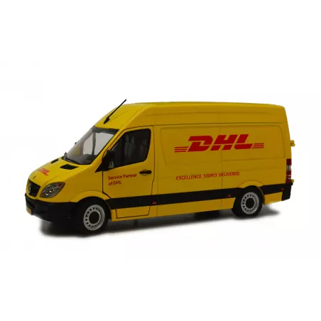 Miniatura de metal a escala 1:32 de la furgoneta Mercedes-Benz Sprinter de DHL para coleccionistas.