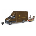 Furgoneta de juguete Mercedes Benz Sprinter de UPS a escala 1:16 con figura de repartidor y accesorios Bruder.