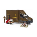 Furgoneta de juguete Mercedes Benz Sprinter de UPS a escala 1:16 con figura de repartidor y accesorios Bruder.