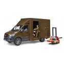 Furgoneta de juguete Mercedes Benz Sprinter de UPS a escala 1:16 con figura de repartidor y accesorios Bruder.