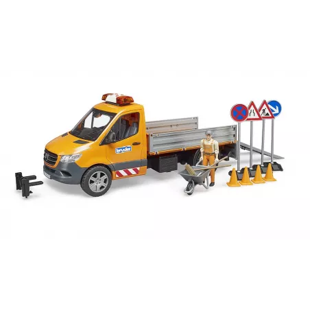 Camión de juguete Mercedes Benz Sprinter municipal BRUDER escala 1:16 con conductor y accesorios de obras públicas