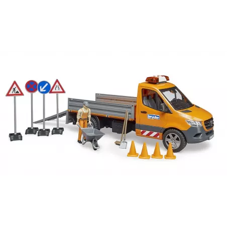 Camión de juguete Mercedes Benz Sprinter municipal BRUDER escala 1:16 con conductor y accesorios de obras públicas