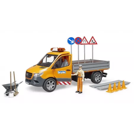 Camión de juguete Mercedes Benz Sprinter municipal BRUDER escala 1:16 con conductor y accesorios de obras públicas