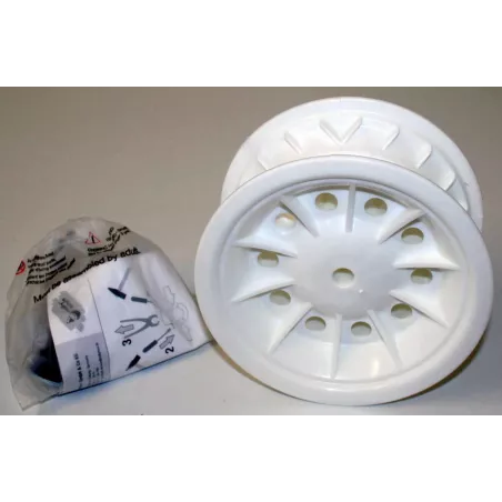 Llanta de plástico blanca de repuesto original Rolly Toys para vehículos de juguete infantiles.