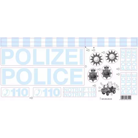 Set de pegatinas oficiales de policía Rolly Toys para personalizar coches y tractores de pedales infantiles.