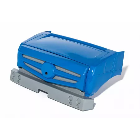 Capó premontado azul de plástico de alta resistencia para tractor de juguete.