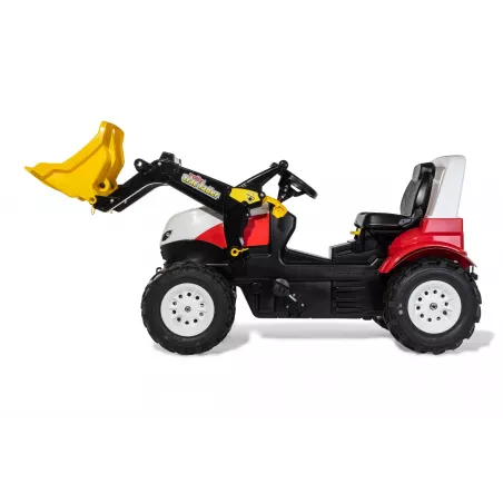 Tractor de pedales infantil Steyr 6300 Terrus CVT con pala cargadora delantera para niños de 3 a 8 años.