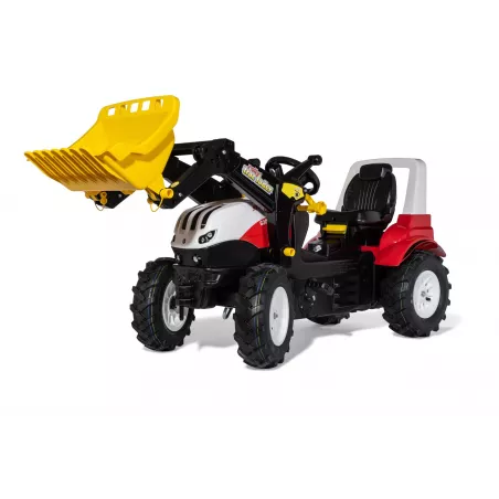 Tractor de pedales infantil Steyr 6300 Terrus CVT con pala cargadora delantera para niños de 3 a 8 años.