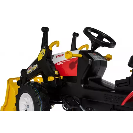 Tractor de pedales infantil Steyr 6300 Terrus CVT con pala cargadora delantera para niños de 3 a 8 años.