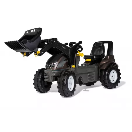Tractor a pedales RollyFarmtrac Premium II Valtra con pala frontal para niños de 3 a 8 años.