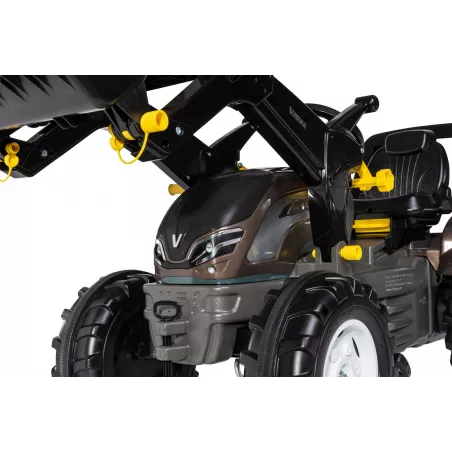 Tractor a pedales RollyFarmtrac Premium II Valtra con pala frontal para niños de 3 a 8 años.