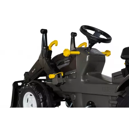 Tractor a pedales RollyFarmtrac Premium II Valtra con pala frontal para niños de 3 a 8 años.