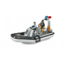 Bote de policía de juguete BRUDER escala 1:16 con figuras de policía, buceador bworld y accesorios.