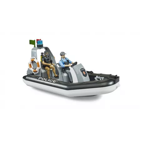 Bote de policía de juguete BRUDER escala 1:16 con figuras de policía, buceador bworld y accesorios.