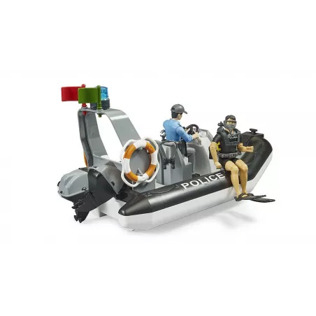 Bote de policía de juguete BRUDER escala 1:16 con figuras de policía, buceador bworld y accesorios.