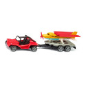 Buggy de juguete de metal con remolque y avión deportivo Siku de alas plegables.