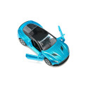 Maqueta a escala del Aston Martin DBS Superleggera azul Iceblue con puertas practicables y ruedas de goma.