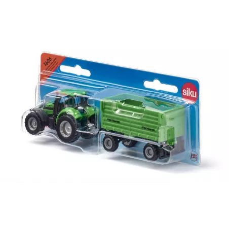 Tractor de juguete Deutz-Fahr verde con remolque basculante Fortuna de SIKU