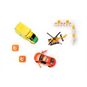 Set de rescate de juguete Siku con ambulancia, helicóptero y furgoneta de emergencias.