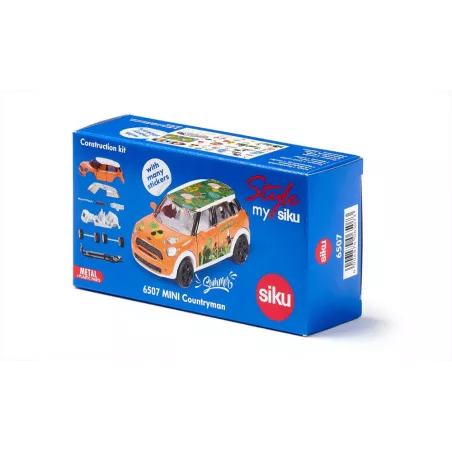 Coche de juguete MINI Countryman de Siku personalizable con pegatinas de verano y puertas practicables.