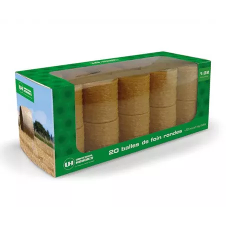 Pack de 20 pacas redondas a escala 1:32 de Universal Hobbies para maquetas y dioramas agrícolas.