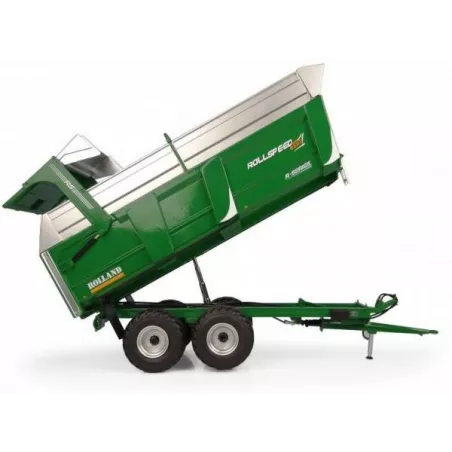 Remolque agrícola Rolland Rollspeed 6835 verde a escala 1:32 de metal para coleccionistas.