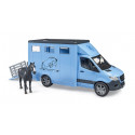 Juguete Mercedes Benz Sprinter de Bruder para transporte de caballos con rampa abatible a escala.